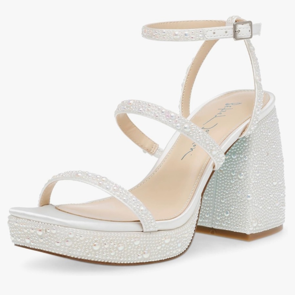 Betsey Johnson Pearl bedazzled Denni Chunky Heeled Sandal  - Ivory